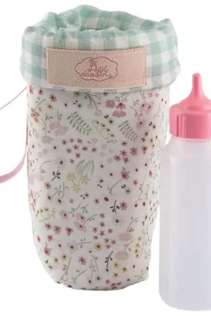 Asi Poppen Accessoires - Babyflesje m. Opbergtas - Roze/Bloem Gereduceerde Prijs