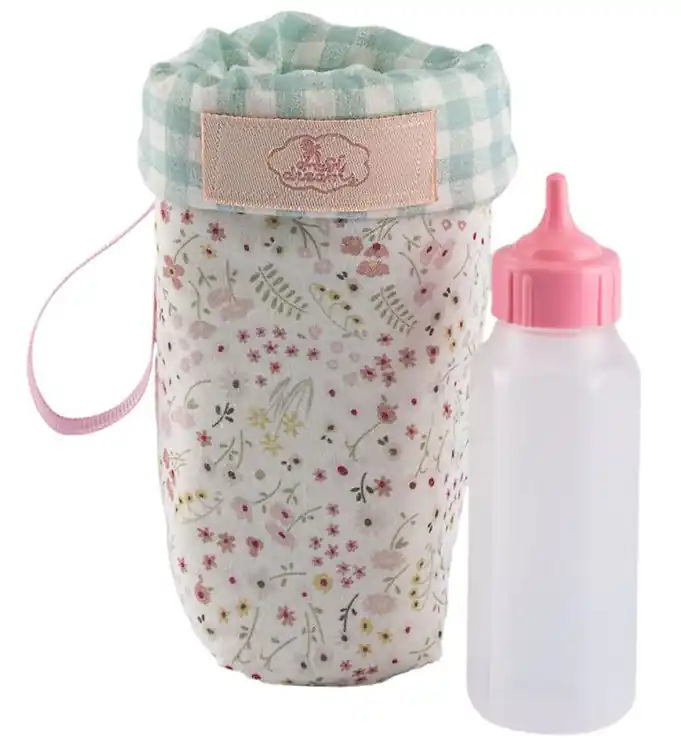 Asi Poppen Accessoires - Babyflesje m. Opbergtas - Roze/Bloem Gereduceerde Prijs