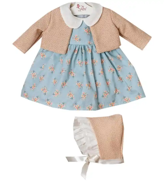 Asi Poppenkleding - 46 cm - Leonora - Beige/Blauw Uitverkoop