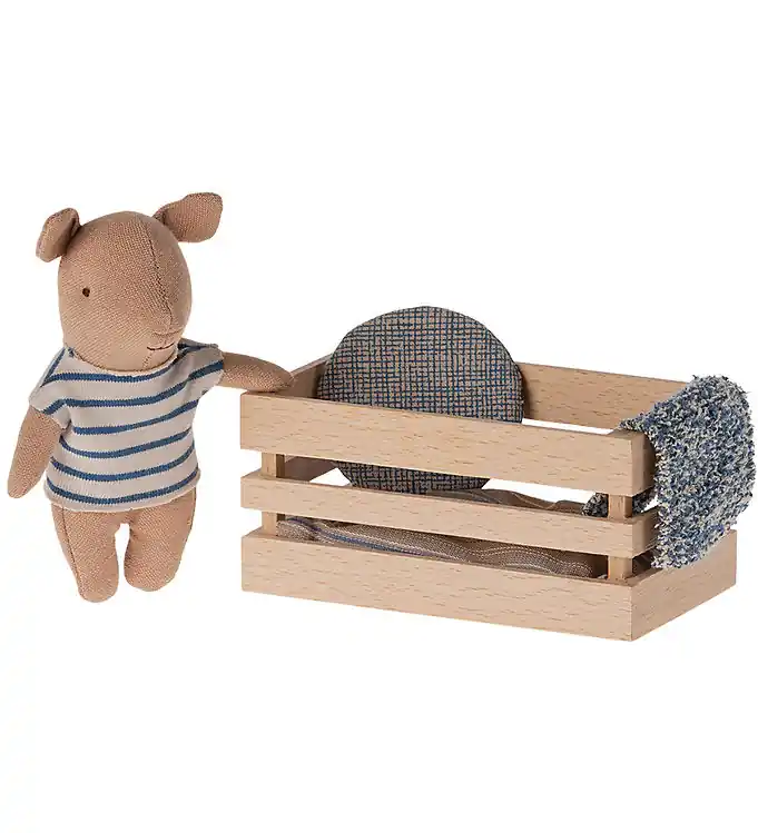 Hete Deal Maileg Varken - Baby Jongen i HoutKisten - Blauw