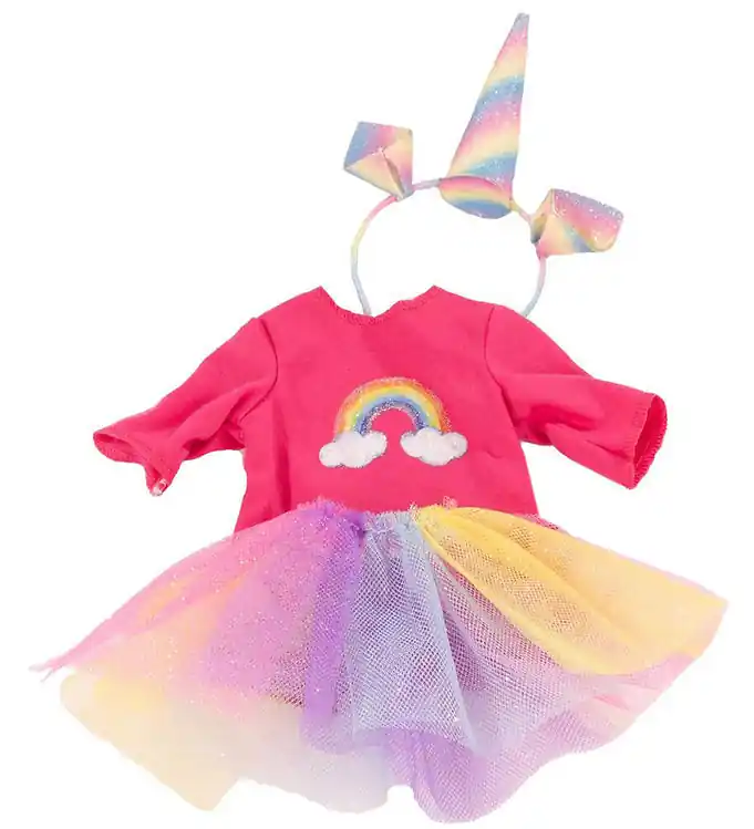 Götz Poppenkleding - Jurk/Haarband - 30-33cm - Rainbow Unicorn Op = Op