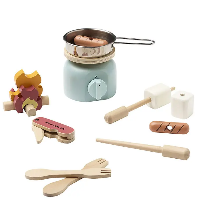 Kids Concept Keukenset - Hout - 12 Onderdelen - Camping Kookplaa Op = Op