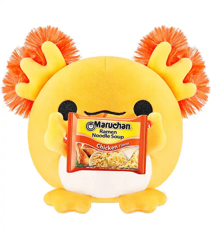 Op = Op Snackles Knuffel - 35 cm - Axolotl Albie m. Maruchan Ramen-noede