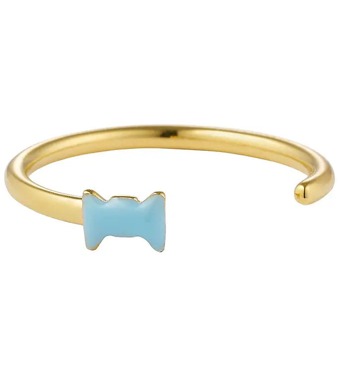 Voordeelprijs Design Letters Ring - Bow Gelijkspel - Goud/Lichtblauw