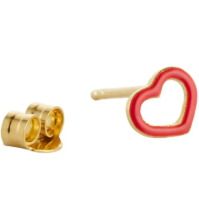 Op = Op Design Letters Oorbel - 1 st. - Rood hart - 18K verguld