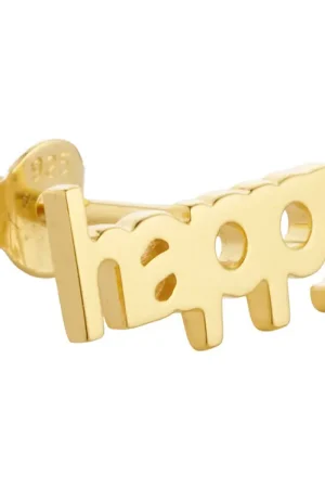 Aanbieding Design Letters Oorbel - 1 st. - Happy - 18K verguld