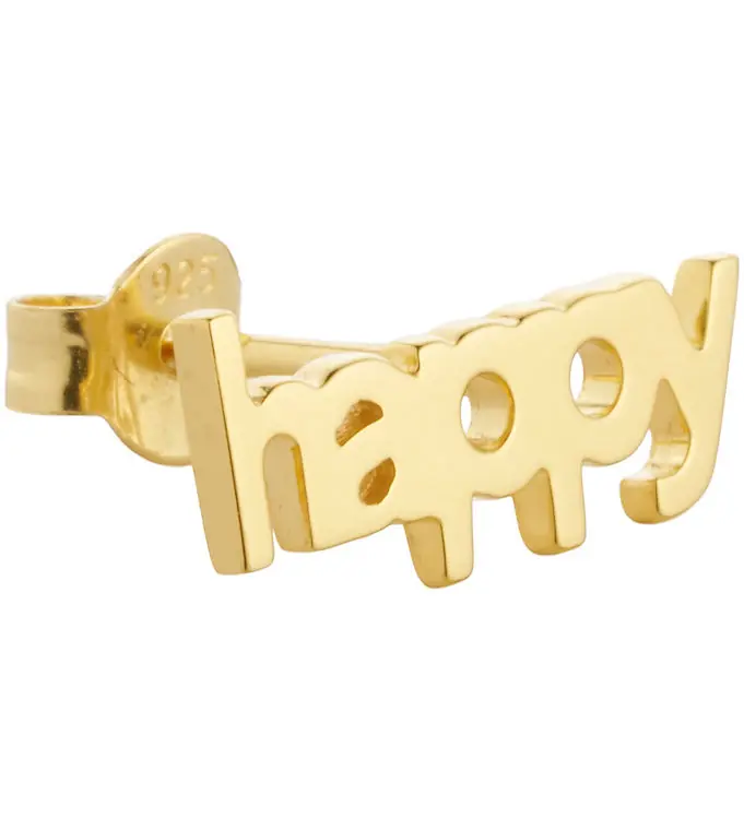 Aanbieding Design Letters Oorbel - 1 st. - Happy - 18K verguld