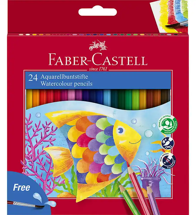 Faber-Castell Kleurpotloden - Aquarel - 24 stk + 1 Borstel Seizoensaanbieding