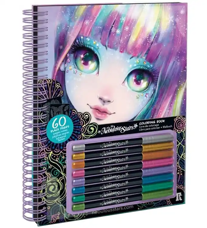 Uitverkoop Nebulous Stars Kleurboek m. Markers - Zwarte Pagina's - Isadora