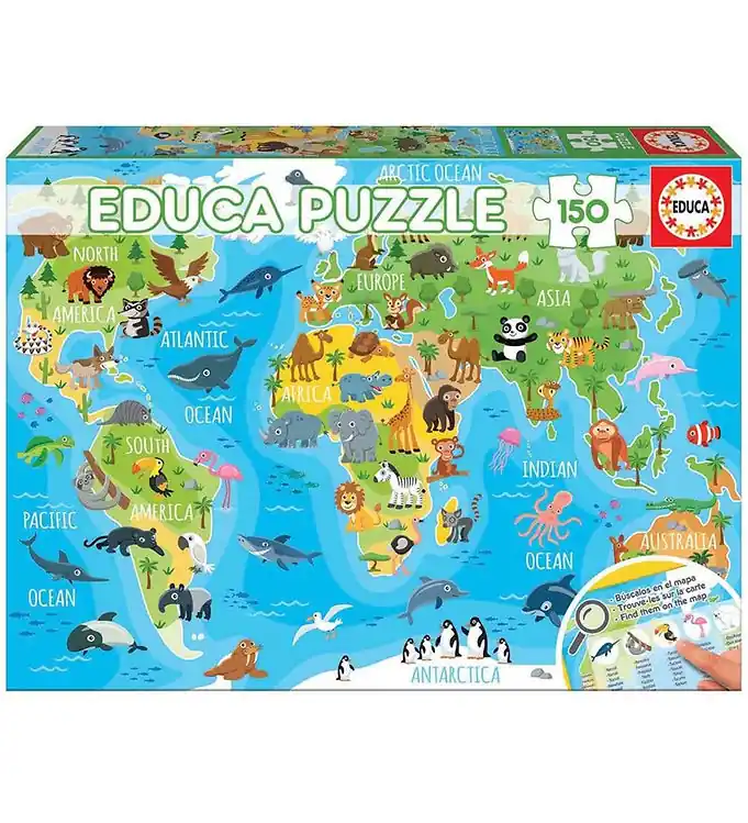 Educa Puzzel - World Map Animals - 150 Bakstenen Speciale Aanbieding