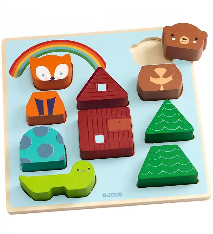 Merkproduct Djeco Puzzel - 10 Bakstenen - Hout - Rainbow