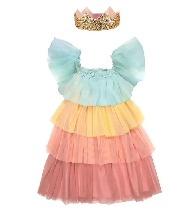 Merkproduct Meri Meri Verkleedkleren - Rainbow Ruffle Princess Dress Omhoog