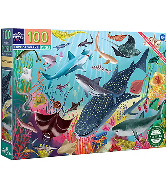 Superprijs Eeboo Puzzel - 100 Bakstenen - 45,7x68,5 cm - Haaien in de diept