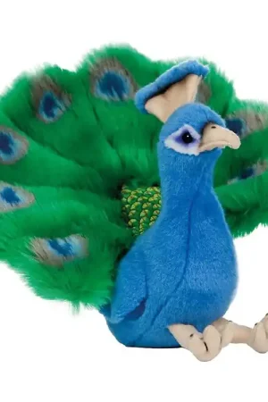 Gratis Retour Living Nature Knuffel - 24x20 cm - Pauw - Groen/Blauw