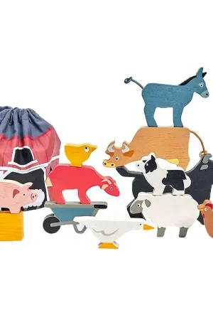 Laatste Kans Tender Leaf Houten Speelgoed - Stamdieren - 13 Onderdelen - Boer