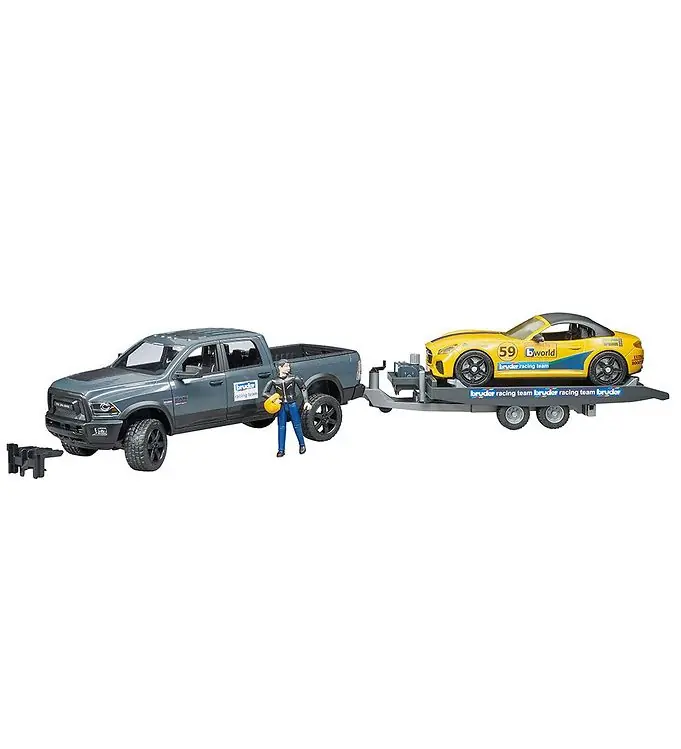 Express Levering Bruder Auto's - RAM 2500 en Roadster m. Aanhangwagen en figuur -