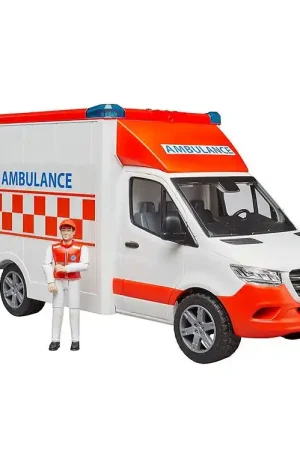 Tijdelijk Beschikbaar Bruder Auto - Sprinter Ambulance m. Licht/Geluid en rijden - 026