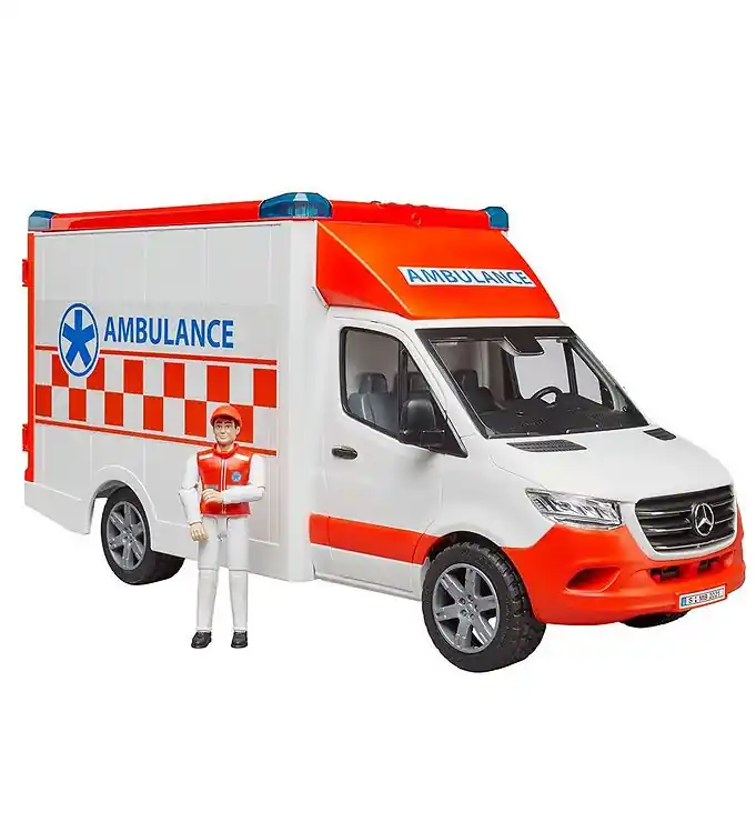 Tijdelijk Beschikbaar Bruder Auto - Sprinter Ambulance m. Licht/Geluid en rijden - 026