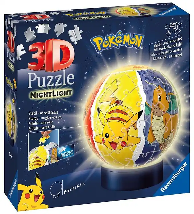 Exclusieve Aanbieding Ravensburger 3D Puzzel/Lamp - 74 Bakstenen - Ø12,9 cm - Pokémo