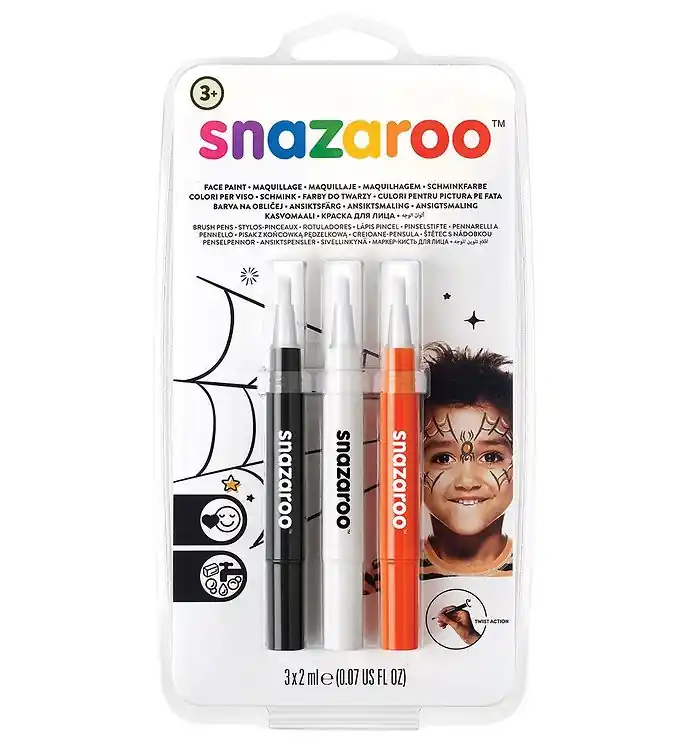 Snazaroo Schmink - Kwastverf - 3 st. - Zwart/Wit/Rood Voordeelprijs