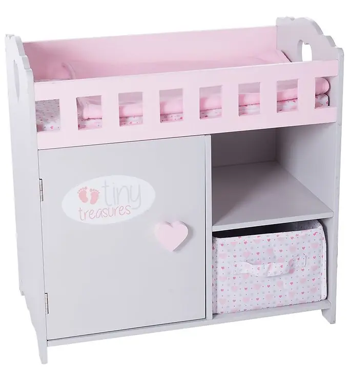 Betrouwbaar Tiny Treasures Poppen Accessoires - Verschoningstafel - Grijs/Ro