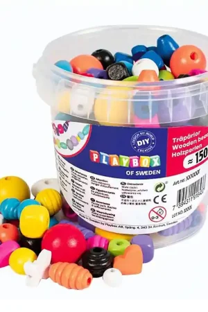 Fabrieksprijs Playbox Kralen - Houten kralen I Emmer - 150 stk - Basiskleuren