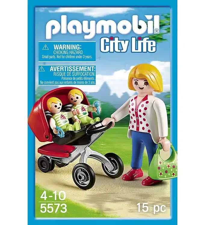 Playmobil City Life - Moeder met tweelingkinderwagen - 5573 - 15 Hoge Kwaliteit