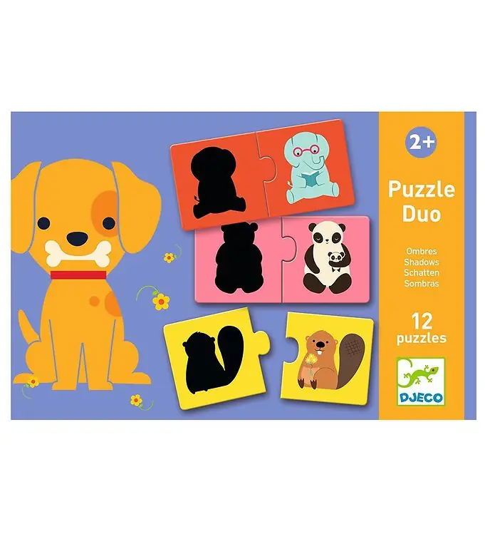 Djeco Puzzel - 12 Bakstenen - Schaduwen van dieren Weekendaanbieding