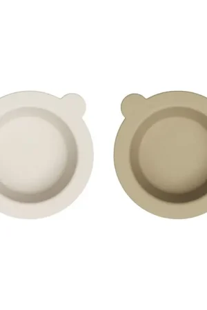Direct Beschikbaar Liewood Kom m. Zuignap - 2-pack - Silicone - Peony - Sandy/Haver
