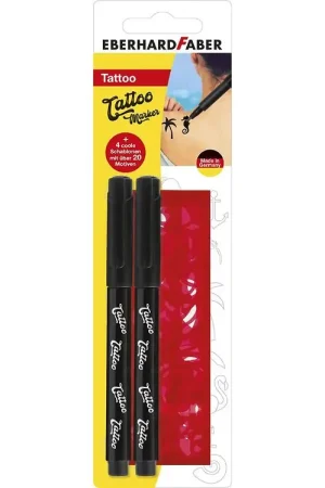 Eberhard Faber Tattoo Marker m. Sjablonen - 2 stk - Zwart Direct Verzonden