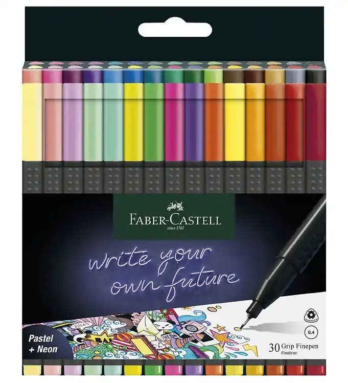 Express Levering Faber-Castell Markers - Grip Fijne pen - 30 stk - Pastel/Neon