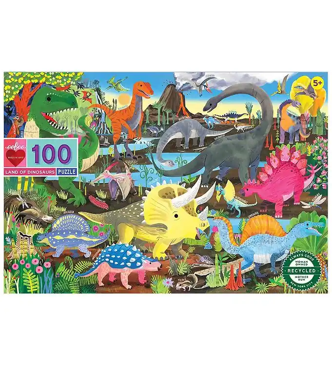 Eeboo Puzzel - 100 Bakstenen - Dinoland Laatste Kans