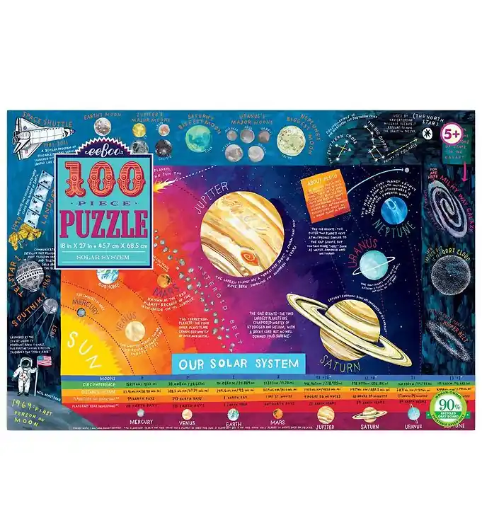 Eeboo Puzzel - 100 Bakstenen - Het zonnestelsel Direct Verzonden