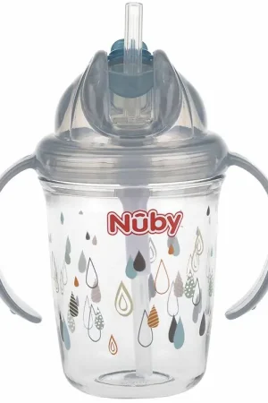 Tijdelijk Beschikbaar Nuby Drinkbeker m. Handvat en Rietje - 240ml - Grijs m. Print