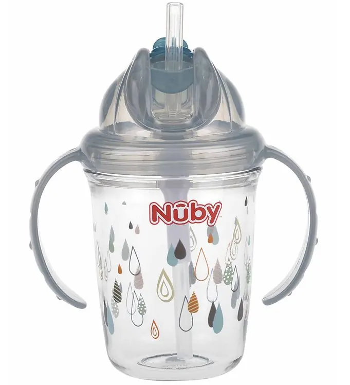 Tijdelijk Beschikbaar Nuby Drinkbeker m. Handvat en Rietje - 240ml - Grijs m. Print