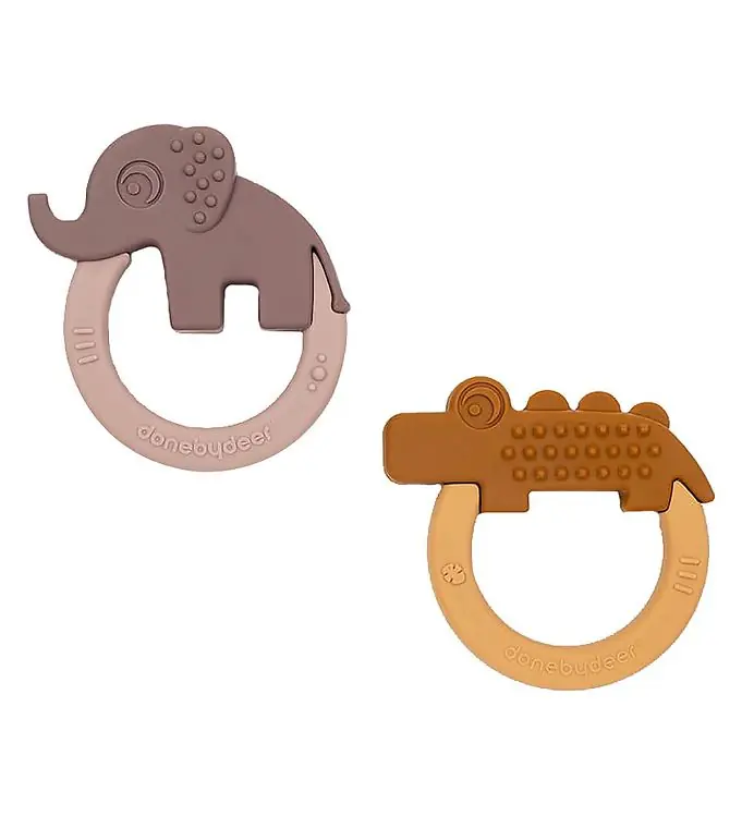Gecertificeerd Done by Deer Bijtring - 2-pack - Deer Friends - Paars/Mustard