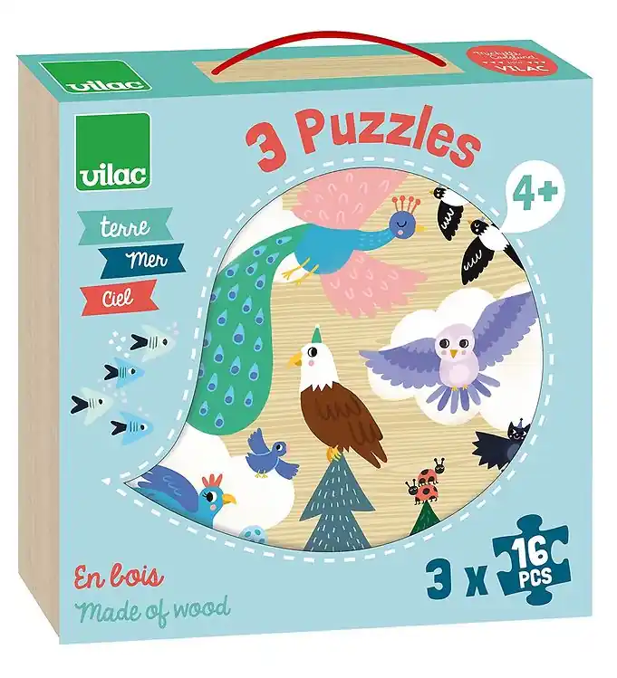 Vilac Puzzel - 3x16 Bakstenen - In de lucht, in het water en op Favoriet