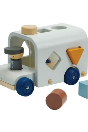 Korting PlanToys Trekspeelgoed - Bus m. Vormensorteerbox - Hout/Lichtbla
