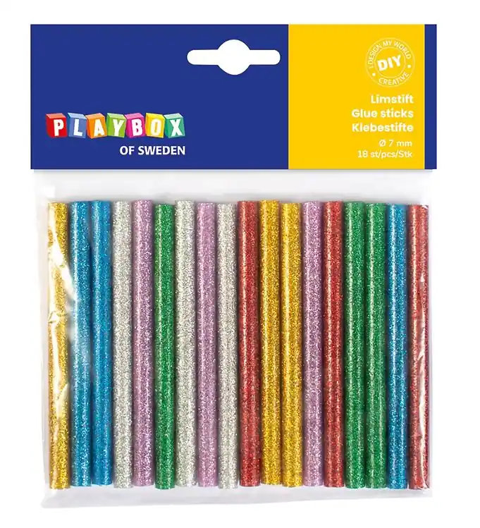 Playbox Lijmpennen voor lijmpistool - 18 st. - 7 mm - Glitter Favoriet