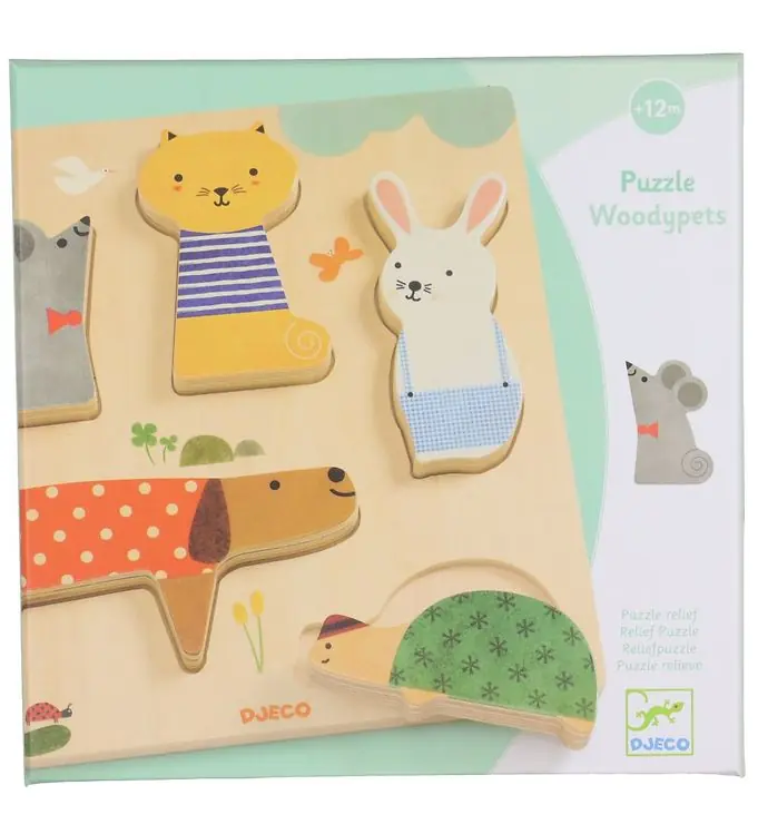 Gratis Retour Djeco Puzzel - Hout - 5 Bakstenen - Woodypets
