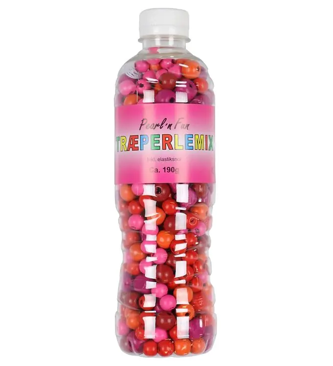 Pearl'n Fun HoutKralen m. Elastisch koord - 190 gram - Rood/Roze Laatste Kans