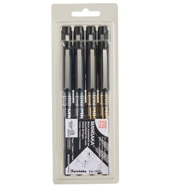 Fabrieksprijs Zig Markers - Cartoonist Mangaka - 8 maten - Zwart