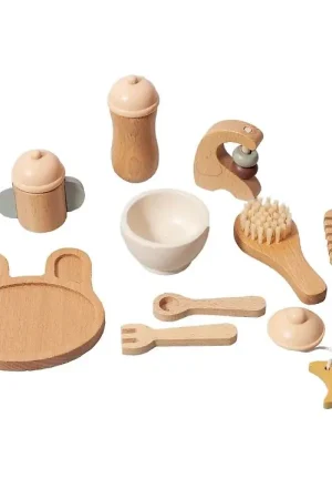 Goedkoop Petit Monkey Poppenserviesset - 10 Onderdelen - Hout