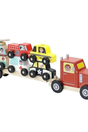 Vilac Vrachtwagen - Incl. aanhanger m. Stapelwagens - Hout Laatste Versie