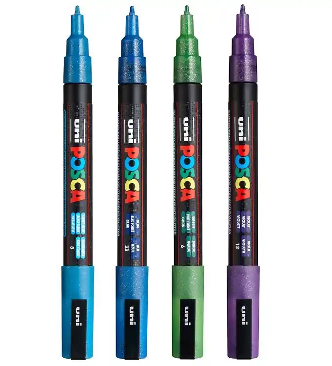 Populair Posca Markers - PC-3ML - 4 st. - Blauw/Groen/Violet m. Glitter