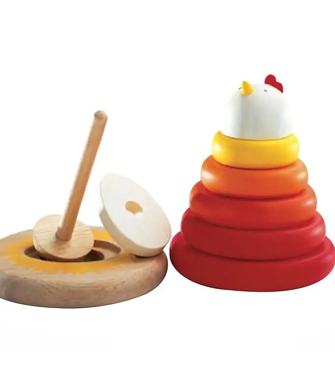 Uitverkoop Djeco Bouwblokken - Kip - Rood/Oranje