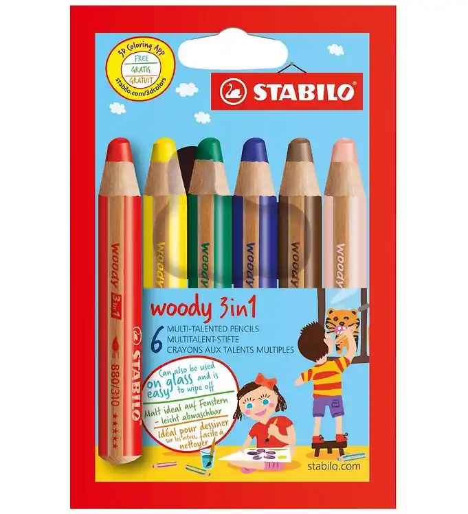 Direct Beschikbaar Stabilo Kleurpotloden - Woody 3-in-1 - 6 st. - Multicolour