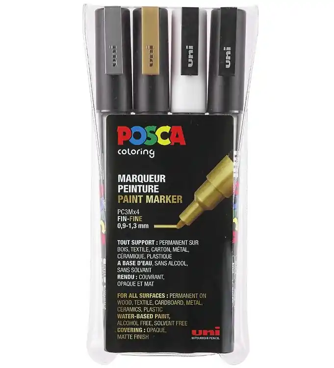 Posca Hoekmarkeringen - PC-3M - 4 stk - Goud/Zilver/Wit/Zwart Tijdelijk Beschikbaar