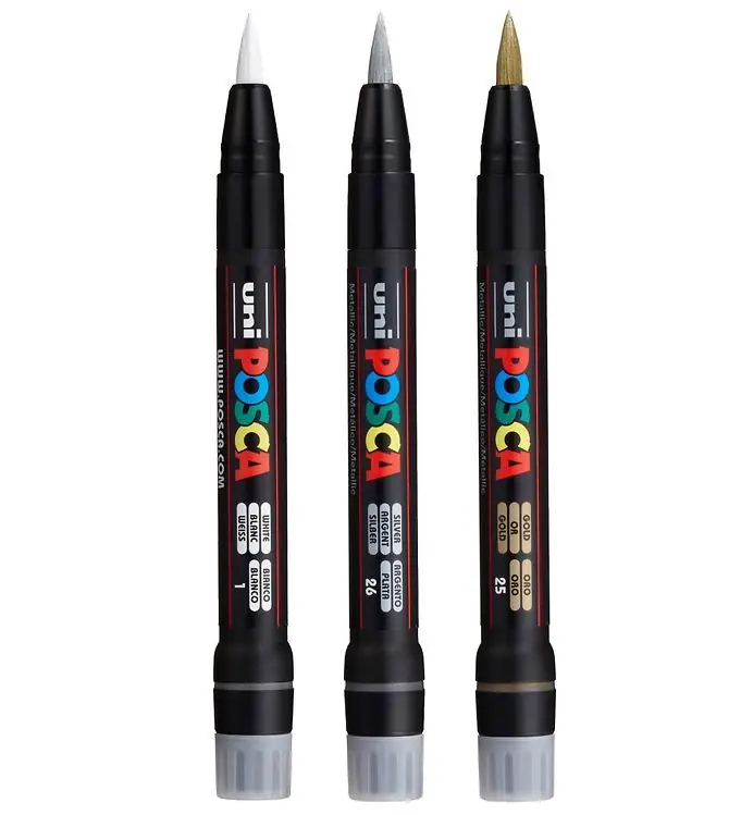 Posca Markers m. Penseelpunt - PCF-350 - 3 stk - Zilver/Goud/Wit Gecertificeerd