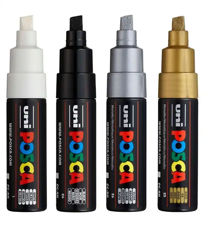 Posca Markers - PC-8K - 4 st. - Zwart/Wit/Metallic Goedkoop